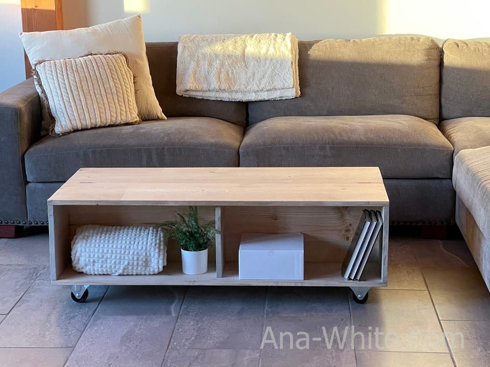 Coffee table with online casters and storage